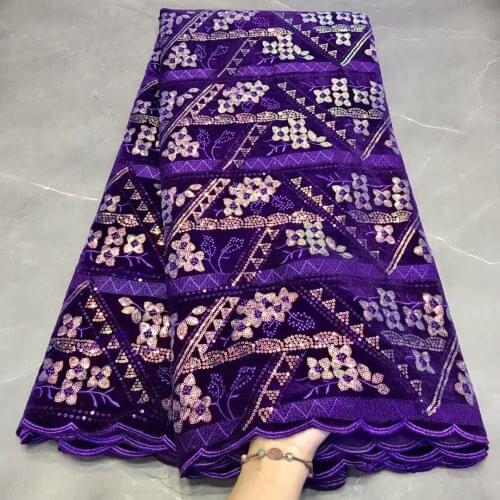 Purple Nigerian Sequins velvet Lace Fabrics 2020 High Quality African Lace Fabric Wedding French Tulle Lace Material For Dress