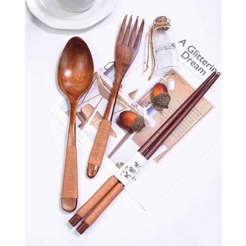 3pcs Wooden Cutlery Set Kitchen Dinning Wood