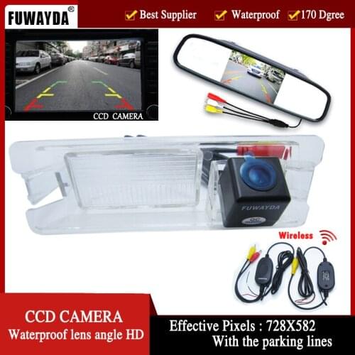 FUWAYDA Wireless Color Car Rear View backup CCD Camera for Nissan March Renault Logan Sandero, 4.3 Inch Rear view Mirror Monitor