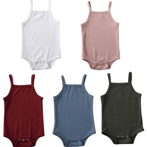 Pudcoco US Stock 0-18M Summer Newborn Baby Boy Girl Cotton Sling Bodysuit Sleeveless Solid Jumpsuit Outfit Set