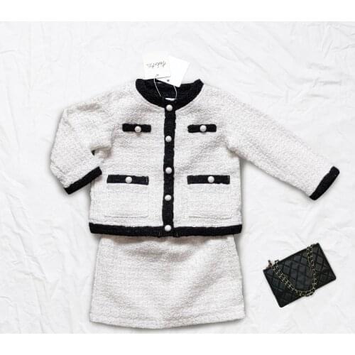 Baby Girl Winter Clothes Suits Autumn Girls Cardigan Tweed Jackets With Hip Skirt 2 Piece Children Fashion Costumes For 1-6Y