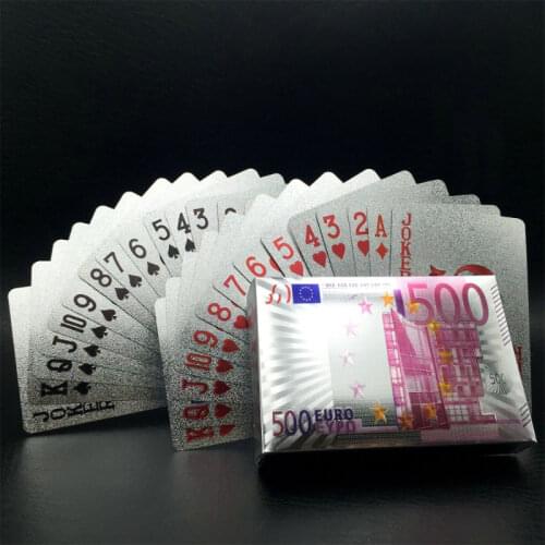 Creative Matte Waterproof Pure Silver Plastic Poker Table Game Cards PVC Dollar EURO Grid Printing Cards