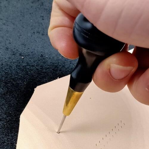 Round/hexagonal Cone awl with Ebony Red Sandalwood wood handle, handmade leather Punch hole positioning