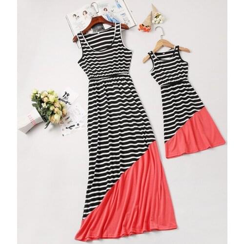 Summer Matching Family Outfits Mother Daughter Dresses Striped Sleeveless Stitching Mommy and Daughter Matching Clothes 2019 New