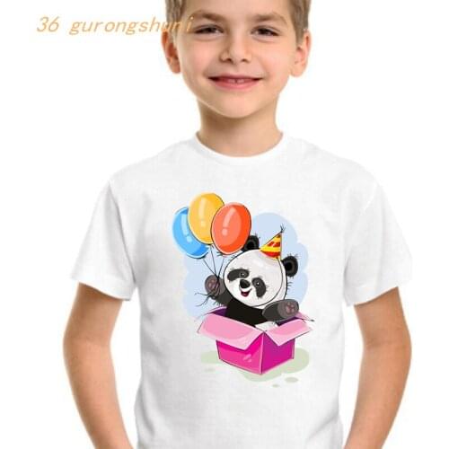 Cute tshirt girl baby panda cartoon t shirt Bear girls tops happy Birthday kids clothes boys t shirts children t-shirts Dropship