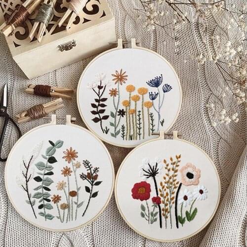 Multi-type DIY Needle Arts Embroidery Beginner Handcraft Plant Embroidery Cotton Needlework Painting Embroidery Hoop Home Decor
