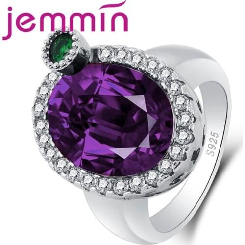 Trendy Fine Quality Big Purple CZ Stone Hot Sale Princess Ring 925 Sterling Silver Ring Big Crystal Ring for Women