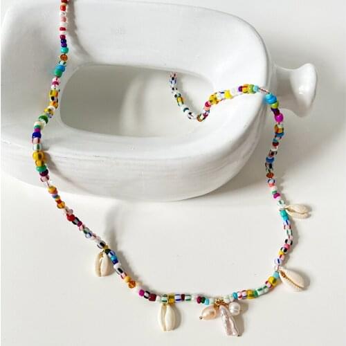 Monlansher Boho Colorful Beads Necklace Womens Pearls Shell Handmade Necklaces Bohemian Summer Daily Fashion Necklaces Jewelry