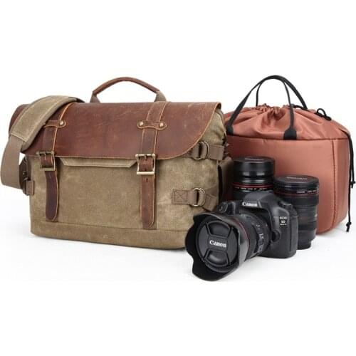 YUPINXUAN Europe Fashion Canvas Leather Messenger Bags for Men Waterproof Camera Bags Vintage Canvas Shoulder Bag DSLR Crossbody