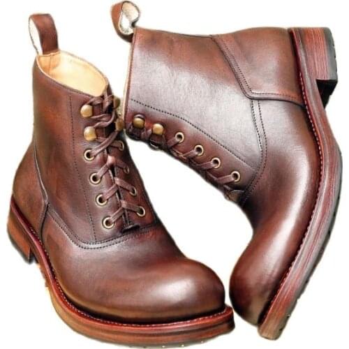 Sipriks Handmade Goodyear Welted Boots Mens Retro Casual Leather Ankle Boots Dark Brown Martin Shoes Amekaji Cowboy Boots Male