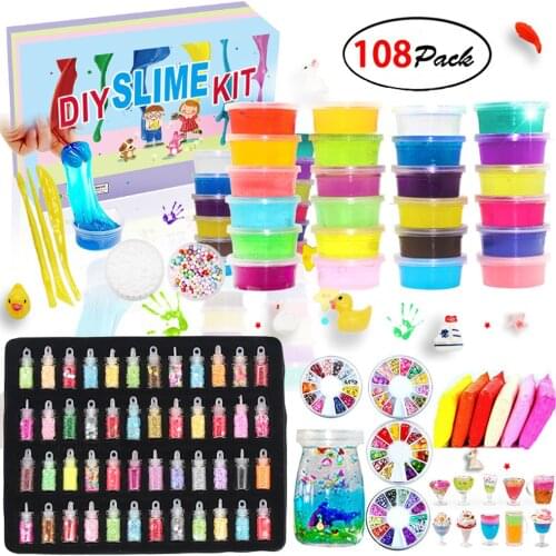 108pcs DIY Slime Kit Supplies Clear Crystal Slime Making Kit Slime Foam Beads Glitter Fruit Slices and Fishbowl Beads Included