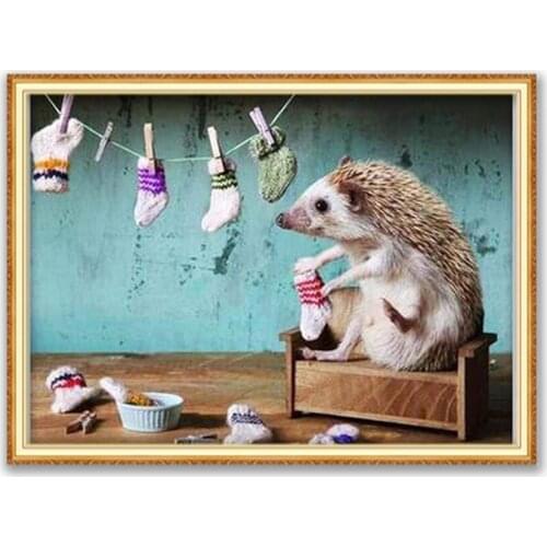 Animal Hedgehog DIY Embroidery Cross Stitch 11CT Kits Craft Needlework Set Printed Canvas Cotton Thread Home Decoration On Sale