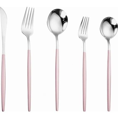 Pink Silver Stainless Steel Cutlery Set Complete Dinner Tableware Gold Flatware Fork Spoon Knife Kitchen Utensils Dropshipping