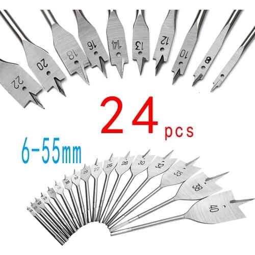 24/23pcs Flat Drill High-carbon Steel Wood Flat Drill Set Woodworking Spade Drill Bits Durable Woodworking Tool Sets