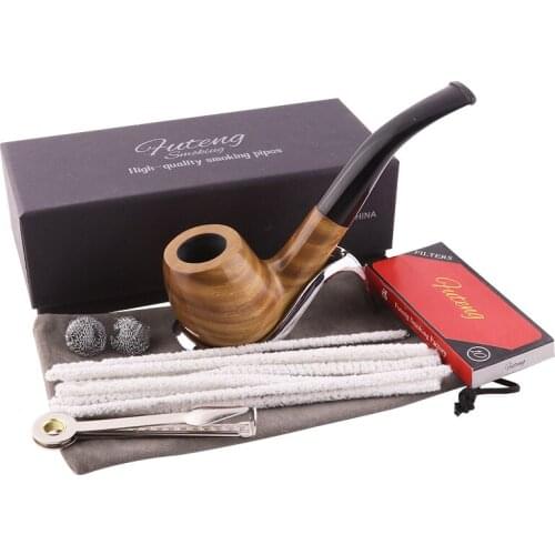 Tobacco Pipe Set Green Sandalwood Smoke Wooden Smoking Ebony Wood Pipes With Filter Cleaner Pipe Stand For Smoking Accessories