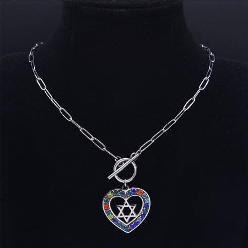 Stainless Steel Judaism Heart Hexagram Chokers Necklaces Women/Men Silver Color Necklaces Pendant Jewery bijoux coeur N4820S03