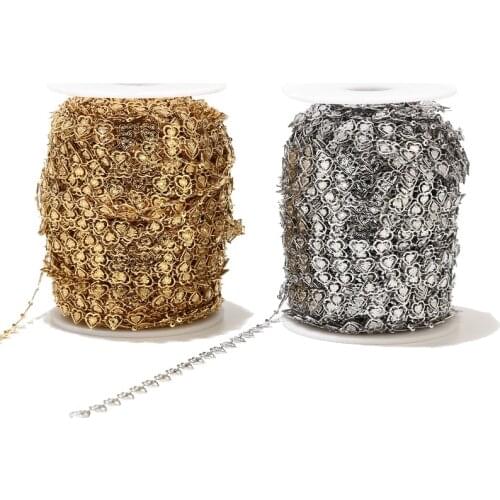 New 6mm width Stainless Steel hollow Hearts Link Chain for DIY jewelry making golden/steel color