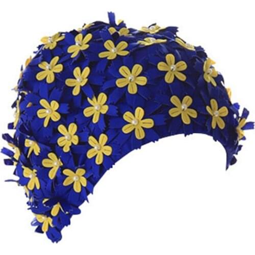 New Women Floral Print Pearl Diamond Swimming Cap Surf Hat Sports Swim Pool Shower Cap +Nose Clip Earplugs