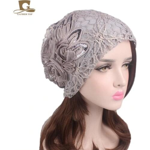 NEW lady luxury sequined flower slouchy Baggy Hat Beanie Skull Wraps Wrinkle Cap