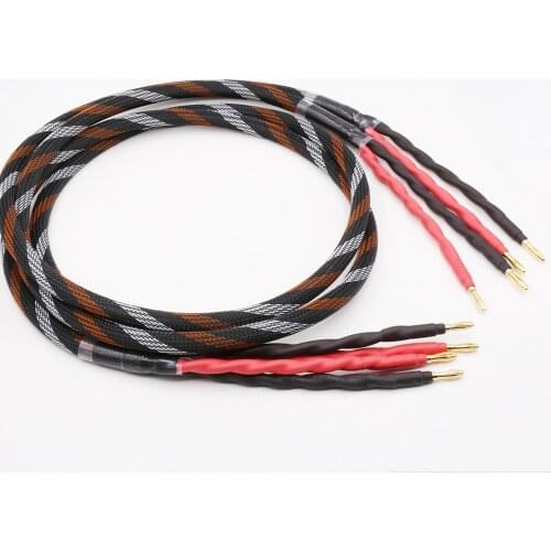 Pair hifi speaker wire, audio cable, professional hifi speaker wire, 4N oxygen-free copper, banana Y plug speaker cable