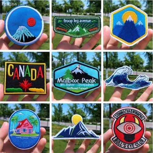 Prajna Outdoor Mountain Sun Patch Embroidered Patches For Clothing Adventure Camping Hiking Iron On Patches For Clothes Applique