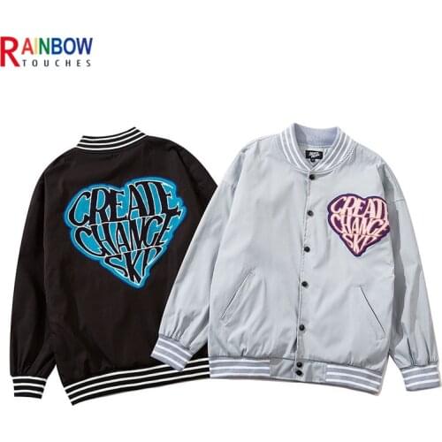 Rainbowtouches Street Wear Hip Hop Loose Retro Heart Letter Embroidery Baseball Uniform Casual Couple Jacket