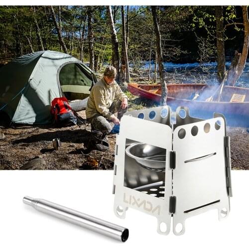 Lixada Portable Titanium Wood Stove Lightweight Folding Pocket Stove Outdoor Cooking Backpacking Camping Stove Accessories