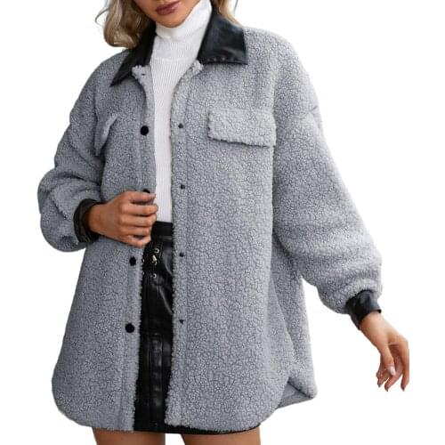 Dropshipping!! Women Coat Solid Color Plush Autumn Winter Lapel Single Breasted Warm Overcoat for Daily Wear
