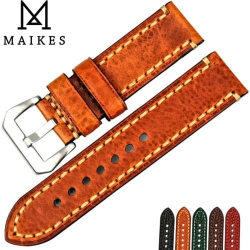 MAIKES New watch band 20mm 22mm 24mm 26mm brown watch accessories Italian cow leather watch strap bracelet for Fossil watchbands