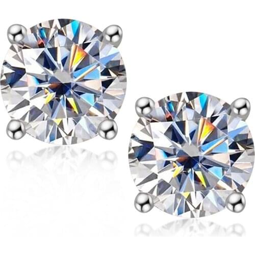 Real 2ct D Color Moissanite New Round Style Stud Earrings For Women Top Quality 100% 925 Sterling Silver Wedding Jewelry