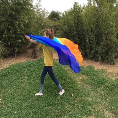 Sexy bellydance Silk Veils 250cm length 3 colors mixed dancing pure real Silk Veils 2.5x1.14m