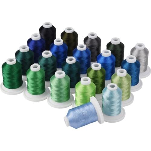 Simthread Polyester Embroidery Machine Thread 21 Brother Colors - Blue and Green, 800Y with Upgraded Snap Spools