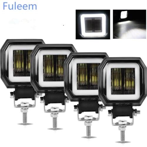 Fuleem 4PCS 3INCH 20W LED Work Light Pods White 6000k LED Spot Lamp White DRL Headlight Fog Light For Motorcycle UTV Off Road
