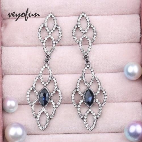 Veyofun Elegant Hollow Rhinestone Drop Earrings Romantic Wedding Dangle Earrings for Women Fashion Jewelry Gift