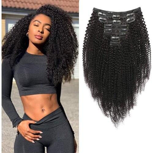 VIPBeauty Afro Kinky Curly Clip In Human Hair Extensions Natural Black 3B 3C Kinky Curly Clip In Hair Extension 120g/set clip in