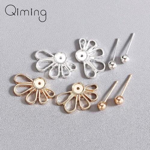 New Flower Ear Jackets Stud Earrings Women Geometric Beads Earrings Climber Jewelry Party Birthday Gift