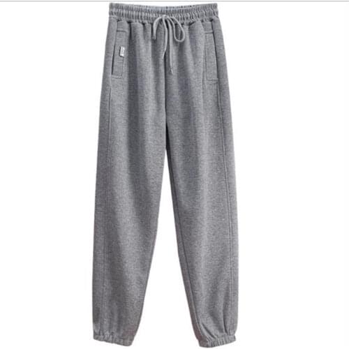 2021 Womens Sports Casual Pants Spring Autumn Winter Thin Loose Foot Guard Ins Tide Straight Gray Harem Warm Trousers Outdoor