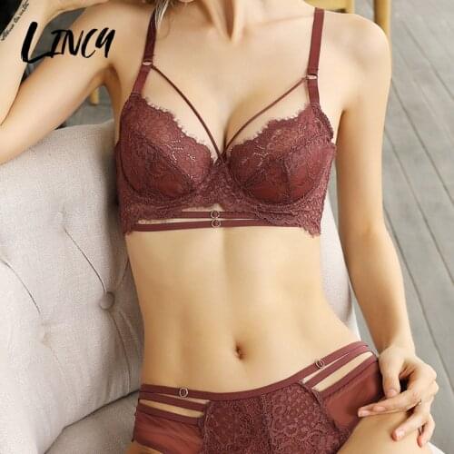 Sexy Bandage Bra Brief Sets Plus Size Womens Underwear Set Push Up Bralette Unlined Transparent Lace Sensual Lingerie Woman