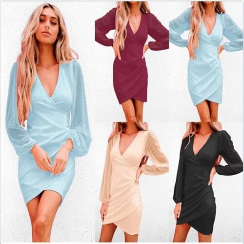 Women Robe Femme Spring Autumn Pencil Dresses Irregular Shrinkage V-Neck Long Sleeve Mini Dress For Woman Clothing 2021 Vestido