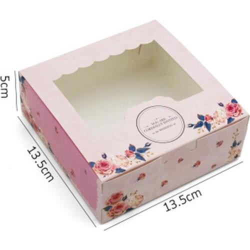 10pcs/lot Pink Thanks Macarons Box, Cake box, Chocolate/Muffin/Biscuits Packaging Box 4cup 13*13*5cm Cupcake Box