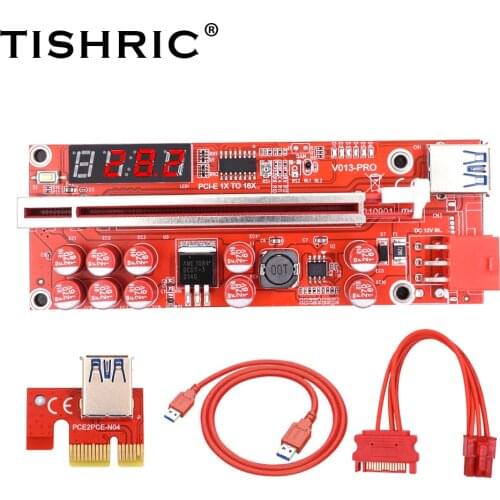 10pcs TISHRIC VER009S GPU PCIE/PCI-E Riser 009S Plus card PCI E X16 PCI Express 6Pin to SATA 1X 16X USB3.0 Extender LED Mining