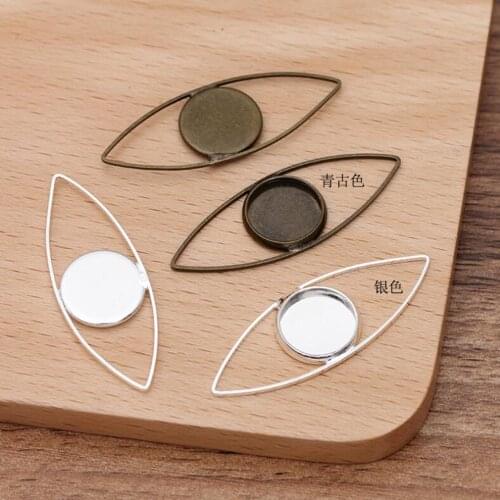 100pcs silver plated antique bronze 12mm tray 38mm long horse eye bezel blank pendant base cabochon settings