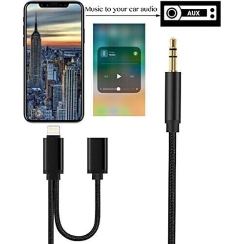 2in1 Lightning to Aux 3.5mm & Lightning Cable For Apple IPhone 6/6s/6sPlus/7/8/7 Plus/8 Plus/X/Xs/Xr/Xs Max 1M Headphone