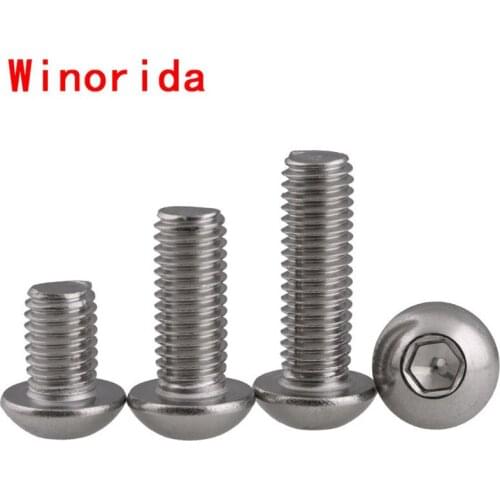 304 Stainless Steel Round Head / Pan Head Hexagon Socket Screw / Half Round Cup Screw Mushroom Head Bolt M5-M12 5Pcs