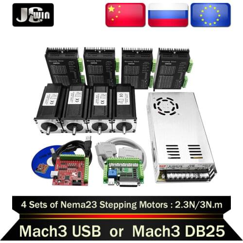 RU/EU Stock!4axis Motor Kit: Nema23 Stepper Motor 2.3N 3N With Motor Driver TB6600 DM542 DM556+MACH3 Board