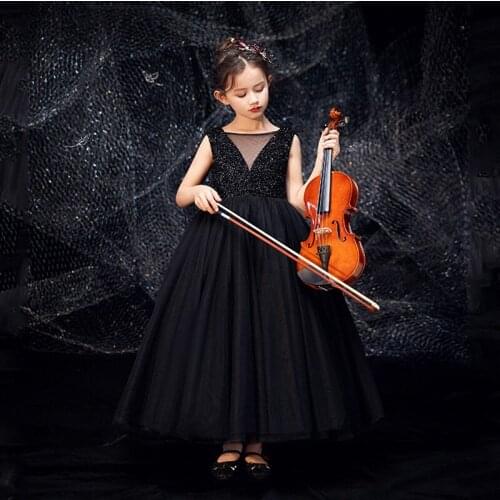 Flower Girl Dresses for Weddings Kids Princess Birthday Party Children ClothesPerformance Prom HalloweenChristmas Black Clothes