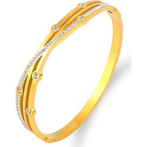 Hot Sale Elegant Vine Design Bracelets With Stone Titanium Steel Gold Bangle For Women Jewelry Cross Bracelet Party Couple Gift