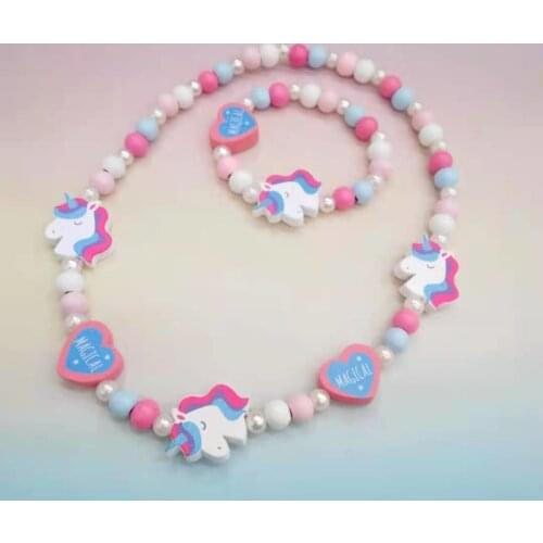 Children Jewelry New Cute Cartoon Wooden Flower Animal Child Sweater Necklace Bracelet for Girls Gifts Kids Birthday Gifts