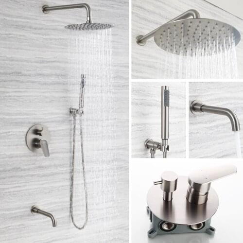 Rainfall Shower Sets 304 Stainless Steel Concealed Shower Set Nickel Color Into Wall Mixer Tap Shower Faucet