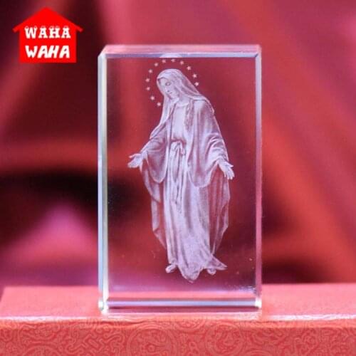Crystal 3D Engraving Virgin Mary Crafts K9 Crystal Laser 3D Internal Statue Sculpture Catholic Arts Crafts Gift Home Accessories